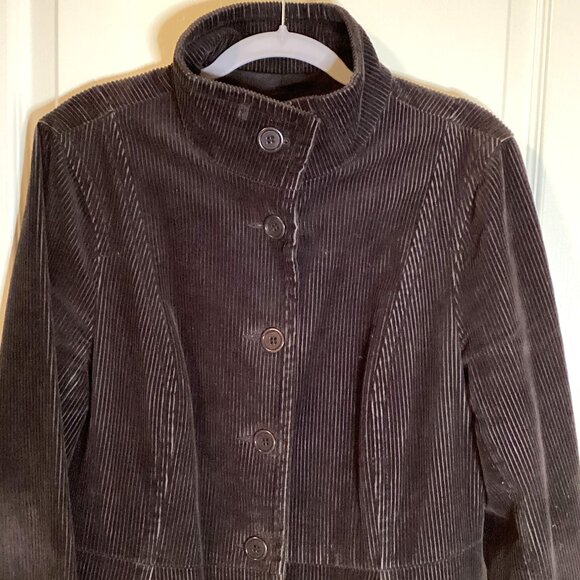 Jacob Women's Dark Brown Corduroy Coat With High Neck Lined Y2K Pockets - Picture 3 of 13